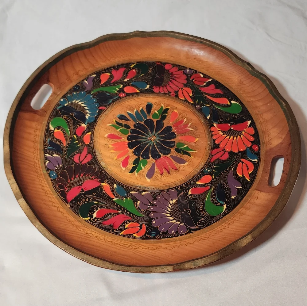 Colorful Handcrafted Wooden Serving Tray